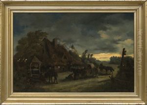 In Front Of The Inn. Night by Tadeusz Rybkowski