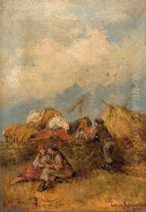 Pusztalandschaft Mit Rastenden Kosaken