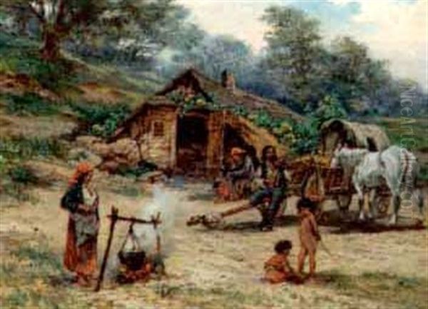 Gypsy Family Around A Campfire - view 1