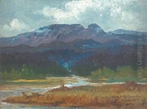 Flusslandschaft, Im Hintergrund Mit Gebirgsmassiv