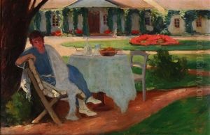 Garden Exterior With A Woman At A Table