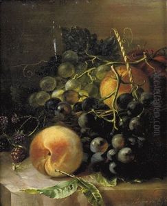 Still Life With Grapes, Peaches And Raspberries by Anna Francisca de Ryck