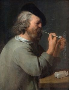 An Old Man Lighting His Pipe by David Ryckaert III