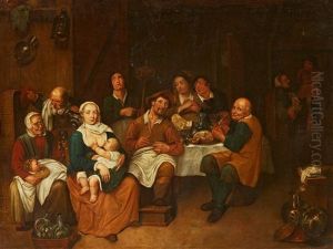 Interior With A Dining Scene by David Ryckaert III
