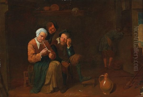 A Tavern Interior With A Woman Smoking A Pipe - view 1