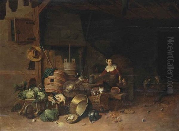 A Courtyard Scene With A Maid And Children - view 1