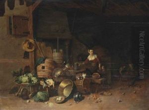 A Courtyard Scene With A Maid And Children