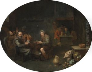 A Tavern Interior With Men Playing Cards
