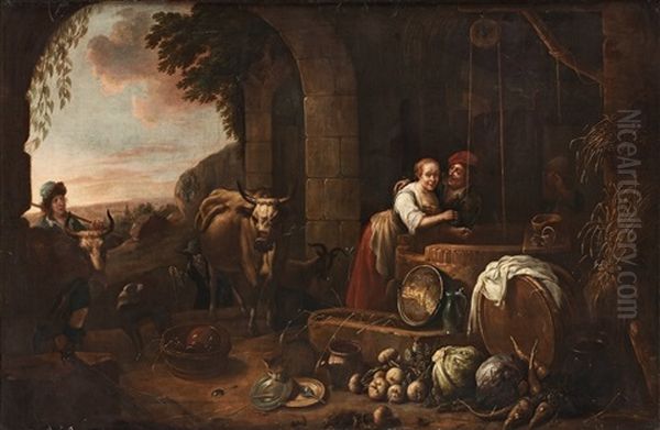 Figurer Och Kreatur Vid En Brunn - view 1