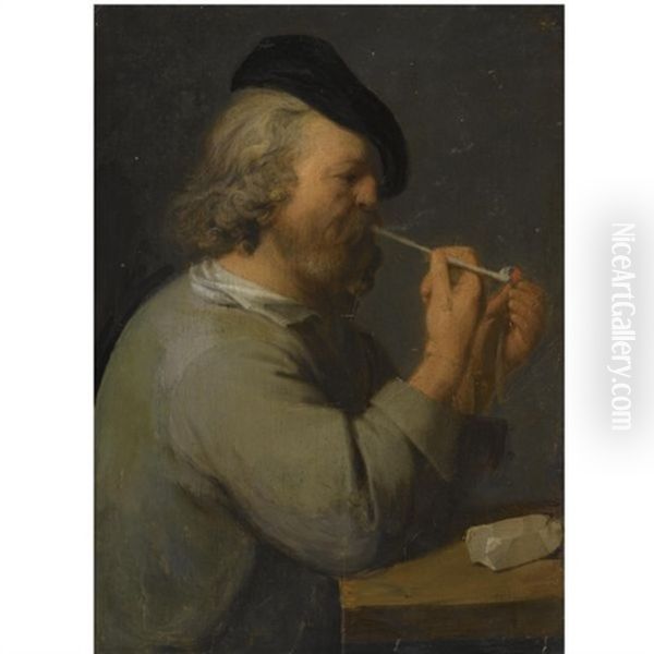 Study Of A Man Seated At A Table, Bearing A Black Beret And Lighting A Pipe - view 1