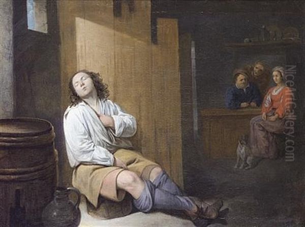 A Tavern Interior With A Young Man Asleep, Figures Seated At A Table Beyond - view 1
