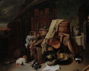 Kuchenutensilien Im Vorratslager Mit Hund