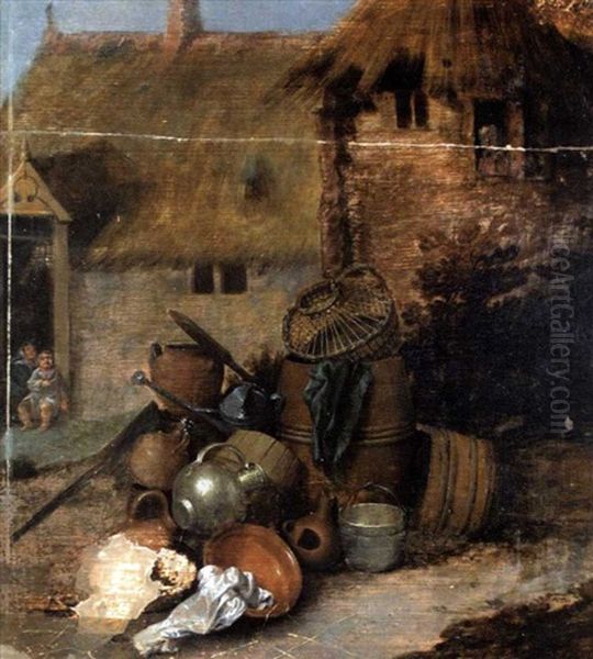 Still Life Of Pots And Pans In A Farmyard - view 1