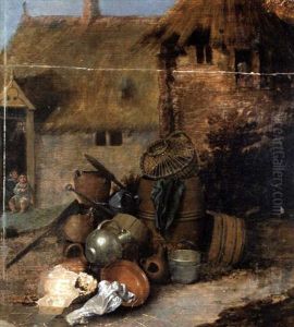 Still Life Of Pots And Pans In A Farmyard by David Ryckaert III