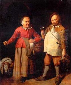 A Peasant Couple In A Kitchen Interior by David Ryckaert III