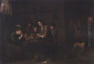 Scene D'auberge Avec Fumeur Et Joueurs De Cartes