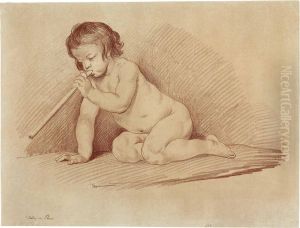 A Kneeling Putto Blowing A Pipe
