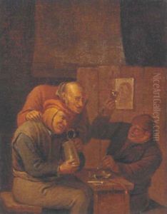 Peasants Drinking And Merry Making In A Tavern by David Ryckaert III