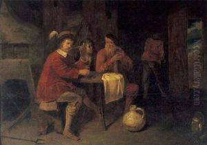 Topers Drinking And Smoking In A Tavern by David Ryckaert III