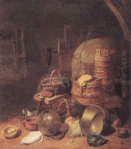 Barn Interior With A Still Life Of Baskets And Pots by David Ryckaert III