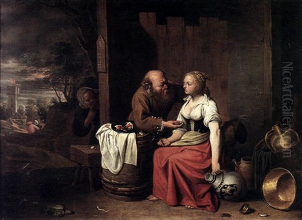 An Interior With A Man Propositioning A Woman - view 1