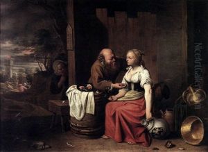 An Interior With A Man Propositioning A Woman