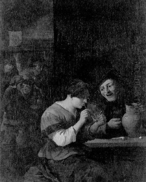 Scene D'auberge Avec Une Fumeuse Et Un Buveur - view 1