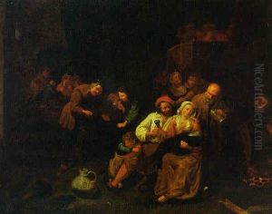 Peasants Merrymaking In A Tavern Interior by David Ryckaert III