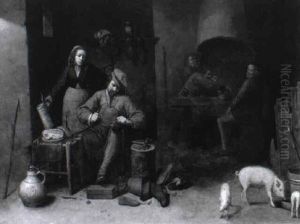 Bauerliches Interieur Mit Personen Und Ferkeln by David Ryckaert III