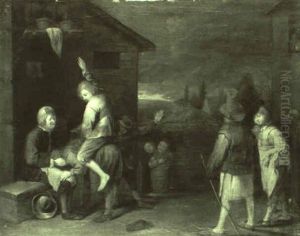 Landliche Belustigung Vor Einem Bauernhaus (das Heishandspiel)