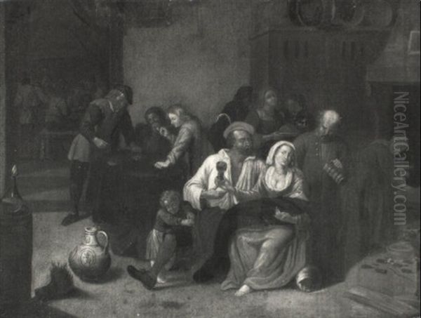Boor Courting A Woman In A Tavern With Others Merry-making - view 1