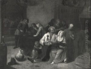 Boor Courting A Woman In A Tavern With Others Merry-making by David Ryckaert the Elder