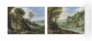 A Wooded Landscape With Hercules And Cacus; And A Mountainous River Landscape With The Prodigal Son (2 Works)