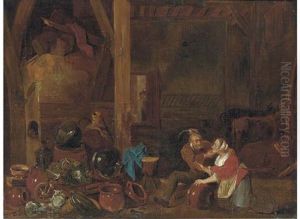 A Kitchen Interior With Peasants by David Ryckaert the Younger