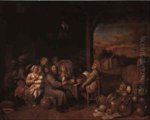 Peasants Eating At A Table In A Barn by David Ryckaert the Younger