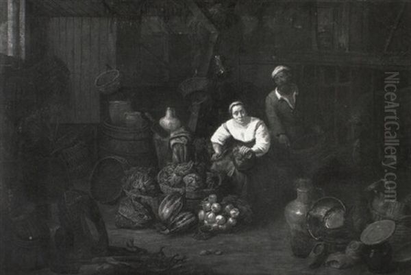 Stable Interior With A Maid Preparing Vegetables - view 1