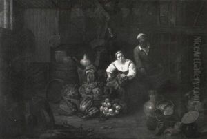 Stable Interior With A Maid Preparing Vegetables by David Ryckaert the Younger