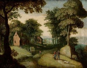 Paisaje Con Rio Y Personajes by Marten Ryckaert
