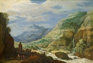 Personnages Sur Un Chemin Dans Un Paysage Montagneux by Marten Ryckaert