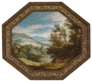 Berglandschaft Mit Einem Angler Am Ufer Eines Weihers by Marten Ryckaert