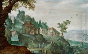 Blick In Eine Weite Landschaft Mit Reisenden by Marten Ryckaert