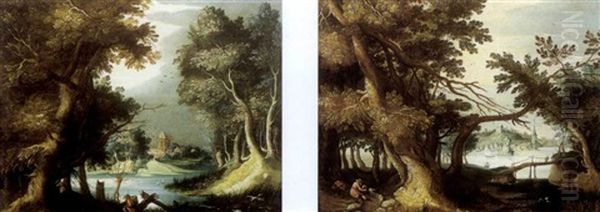 Paysage Aux Chasseurs (+ Another, Similar; Pair) - view 1