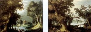 Paysage Aux Chasseurs (+ Another, Similar; Pair)