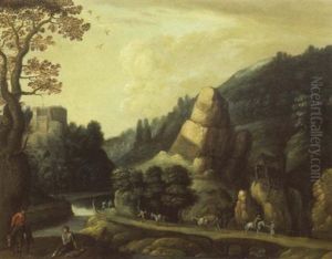 Paysage De Riviere Anime De Voyageurs Sur Une Route Paysage De Riviere Anime De Voyageurs Sur Une Route