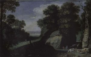 Felsige Waldlandschaft Mit Hirtenstaffage by Marten Ryckaert