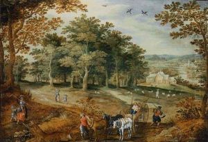 A Wooded Landscape With Travellers And A Cart by Marten Ryckaert