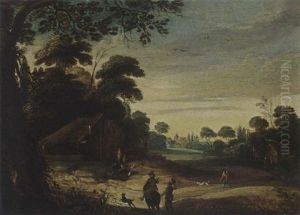 A Wooded Landscape With A Horseman In The Foreground And A Farm In The Background by Marten Ryckaert