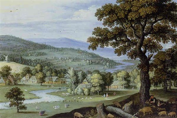 Pastoral Landscape With A Swineherd Resting Under A Tree - view 1