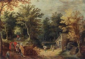 A Gipsy Woman And A Traveller On A Road By A Watermill