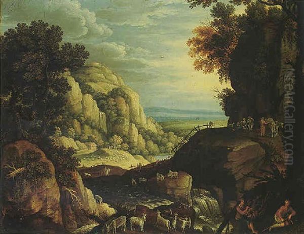 A Mountainous Landscape With Sheperds Piping And Tending Their Coats In The Foreground - view 1